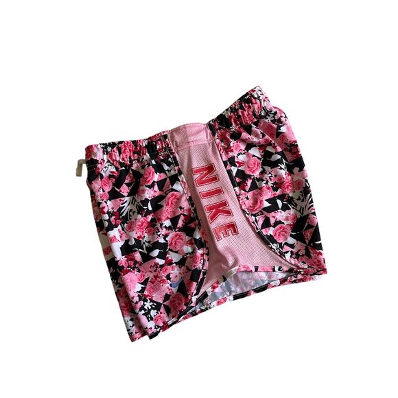 Nike Pink Floral Rose Girls Kids Size Large Tempo Running Shorts Dri-Fit - Picture 1 of 6